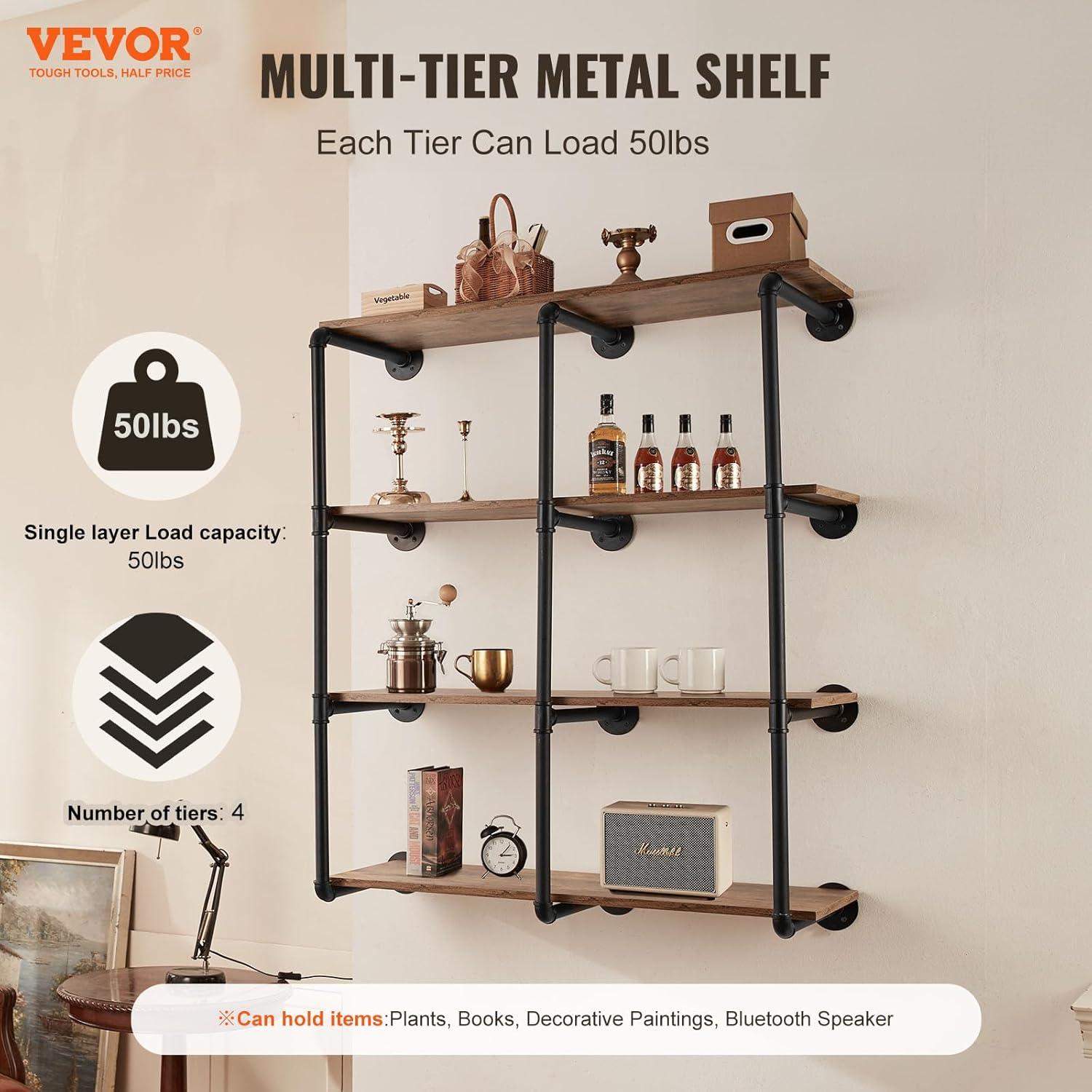 17 Stories Industrial Pipe Shelf 4 Tier 3PCS 11.8in W Wall-Mount Planks NOT Included