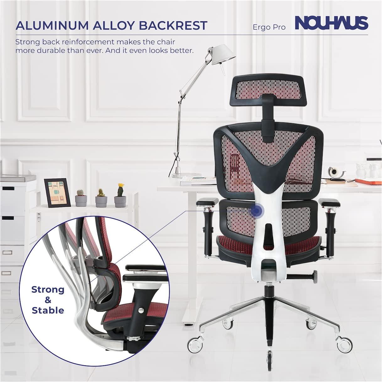 Nouhaus Inc Nouhaus Ergonomic Office Chair Lumbar Support Aluminum Alloy Backrest, Big and Tall Mesh Computer Desk Chair with Adjustable Headrest, 4D Armrest and Premium Wheels