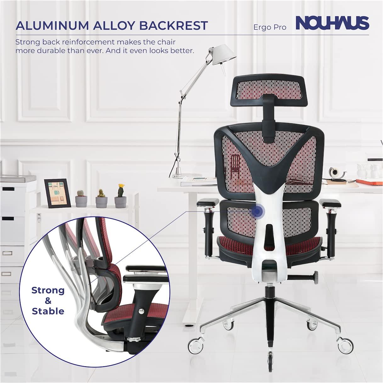 Nouhaus Inc Nouhaus Ergonomic Office Chair Lumbar Support Aluminum Alloy Backrest, Big and Tall Mesh Computer Desk Chair with Adjustable Headrest, 4D Armrest and Premium Wheels