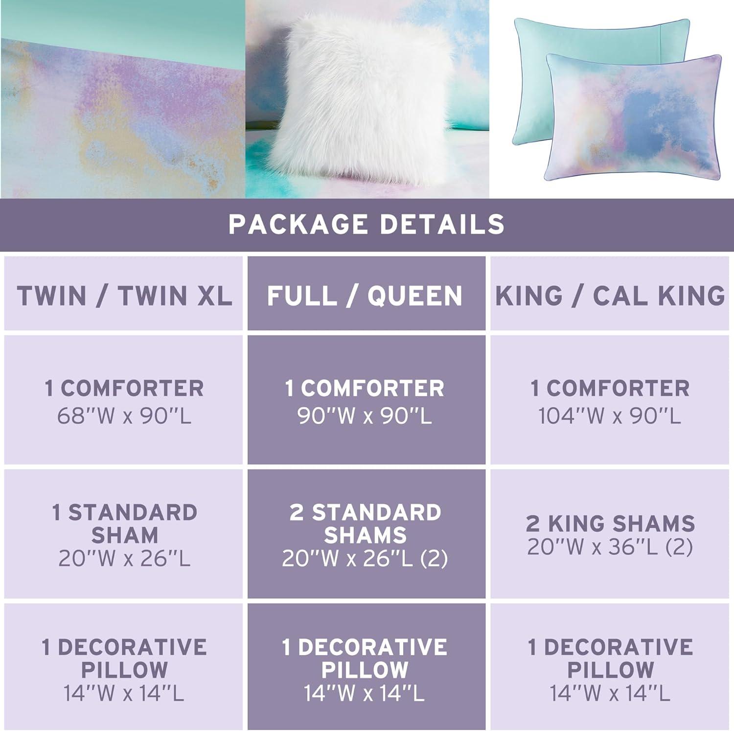 Cassiopeia Watercolor Tie Dye Printed Comforter Set with Throw Pillow