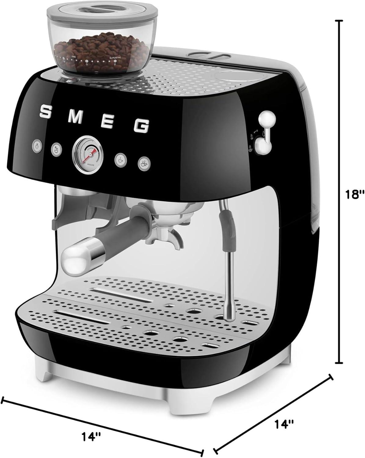 Black Semi-Automatic Espresso Machine with Grinder and Steam Wand