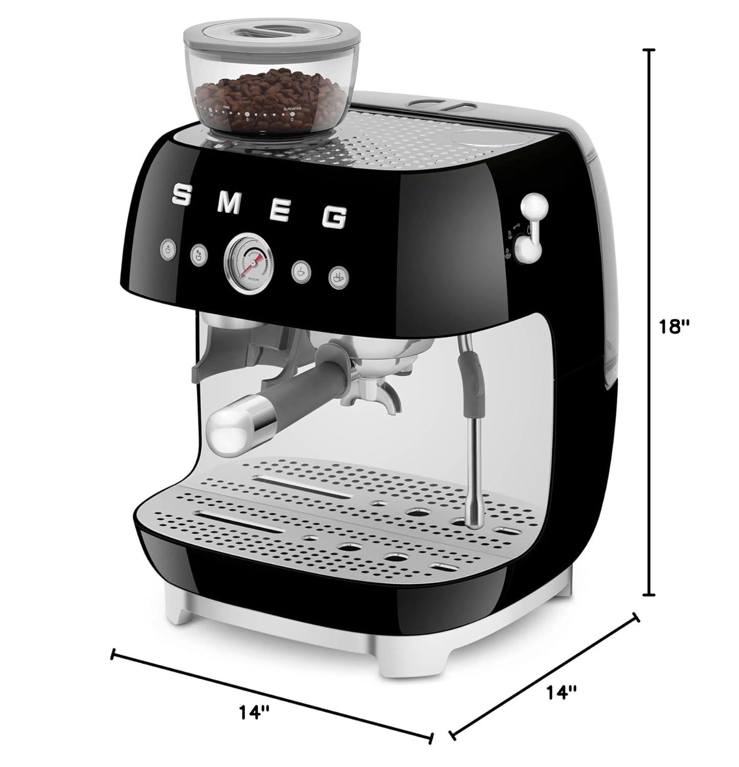 SMEG Black Semi-Automatic Coffee and Espresso Machine with Milk Frother