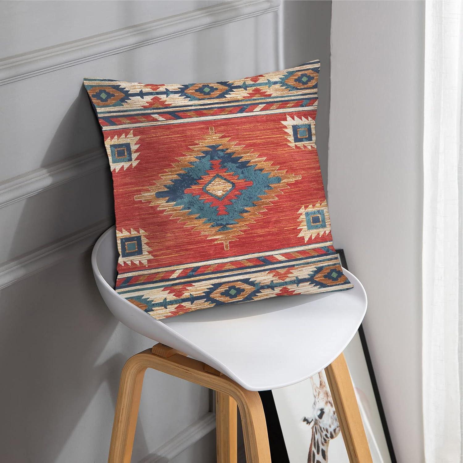 Geometric Red and Blue Polyester Throw Pillow Set