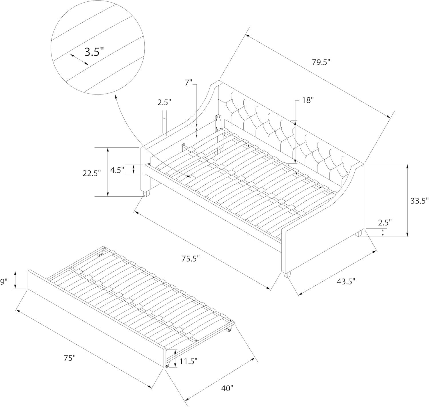 Her Majesty Upholstered Daybed with Trundle