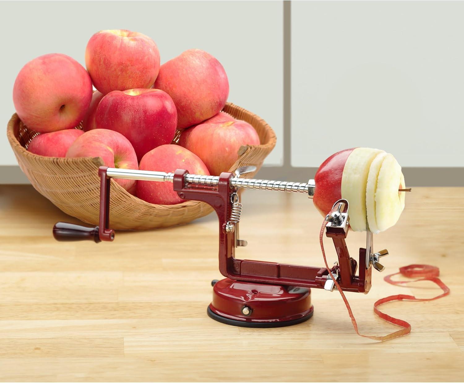 Heavy-Duty Red Aluminum Apple Peeler Corer Slicer