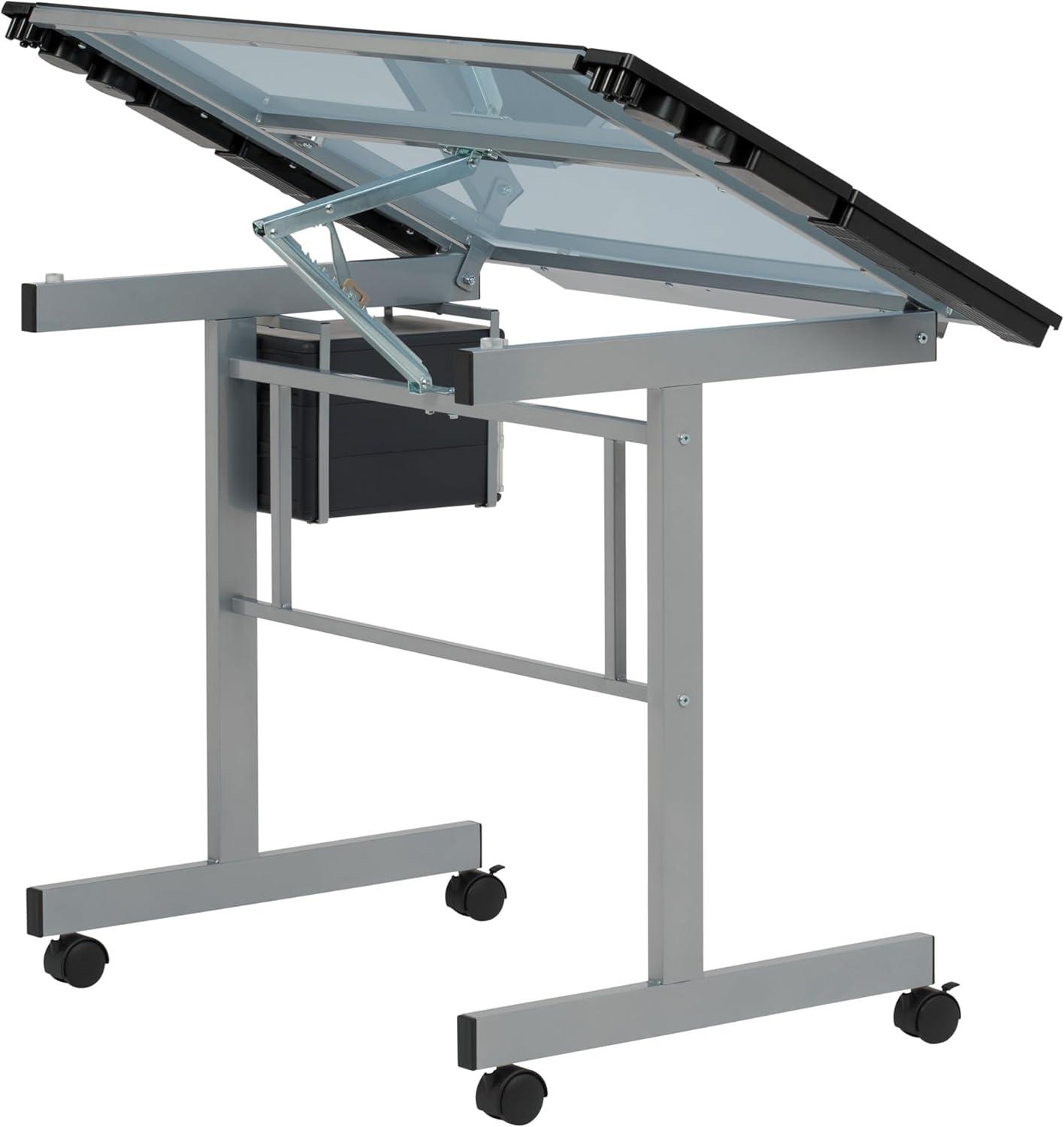 Inbox Zero Craddock Adjustable Glass Top Metal Base Drafting Table