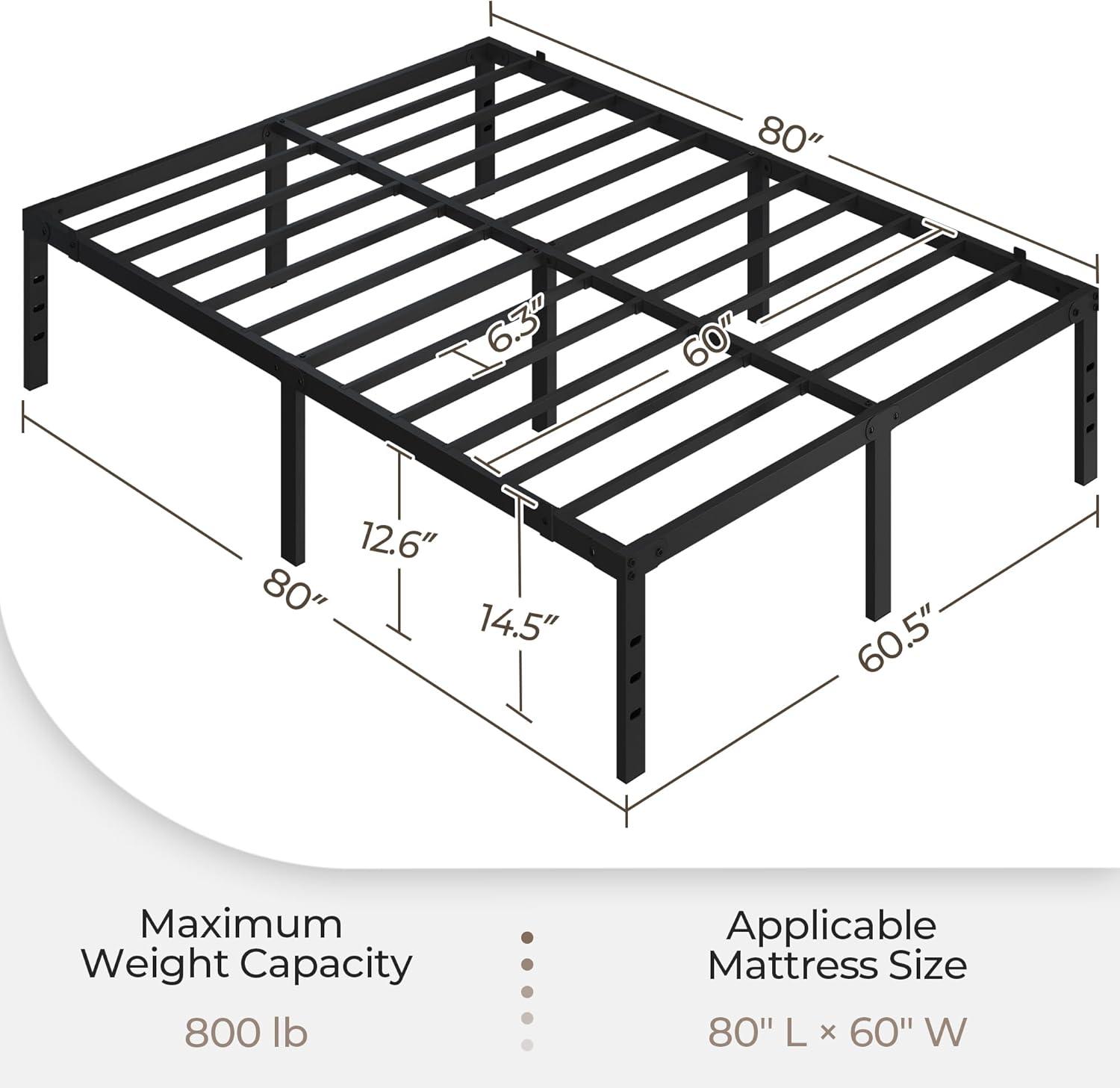 14 inches Queen Bed Frames No Box Spring Needed ,2500 lbs Heavy Duty Metal Platform Bed Frame with Storage Queen Size for Adult Black