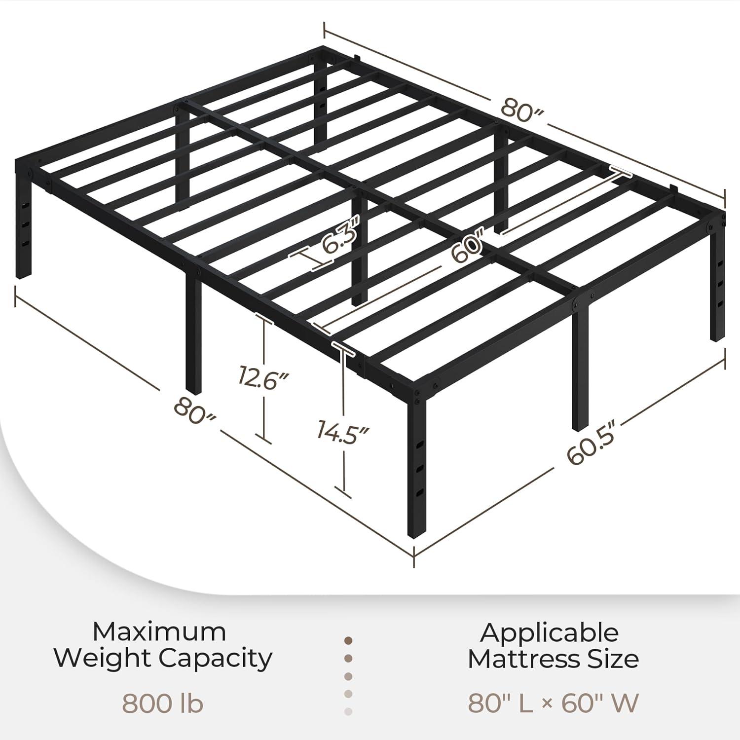 14 inches Queen Bed Frames No Box Spring Needed ,2500 lbs Heavy Duty Metal Platform Bed Frame with Storage Queen Size for Adult Black