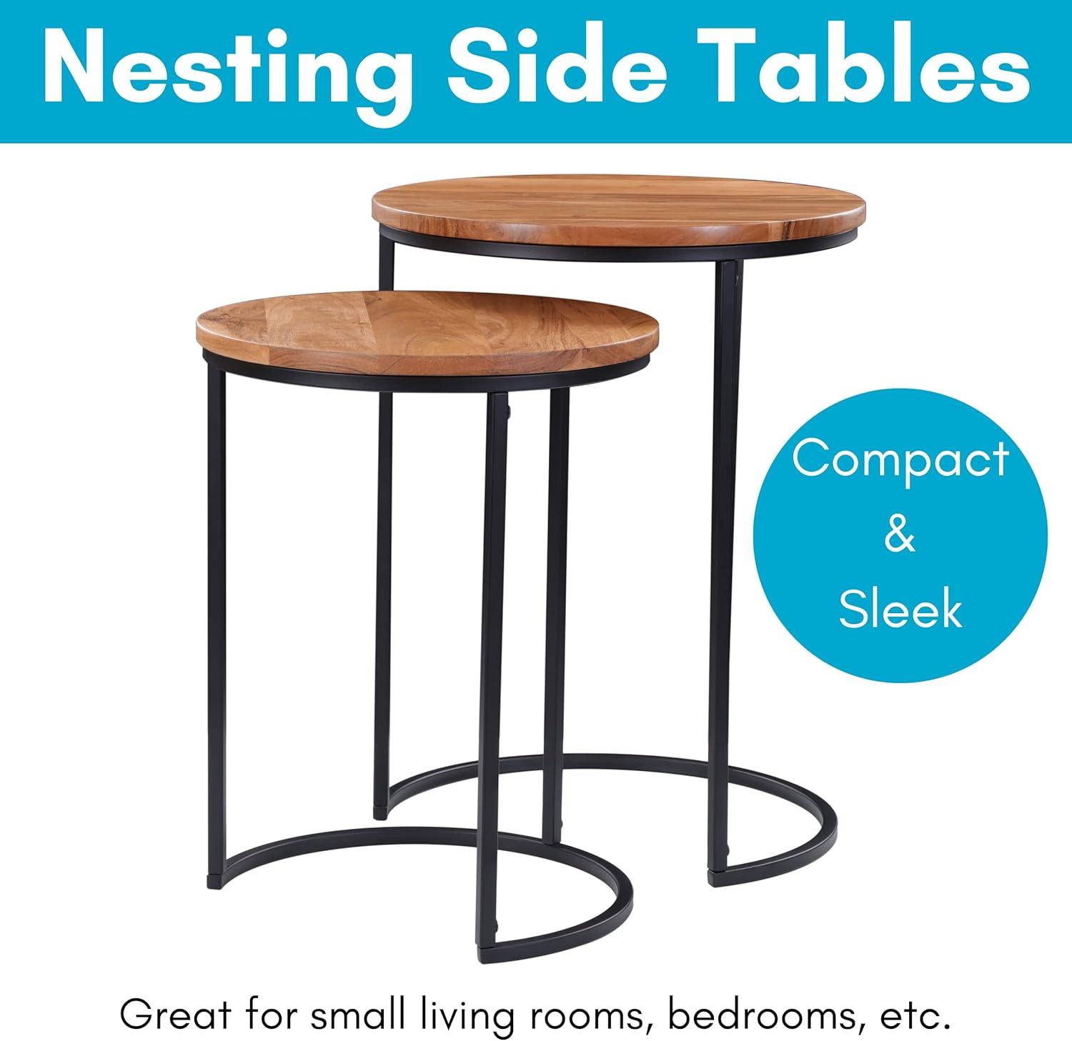 BIRDROCK HOME Wooden Nesting Side Tables - Mid Century Modern Stackable Coffee Table - Space-Saving Wooden End Table for Living Room, Bedroom, Centerpiece, Office, Balcony - Natural Mango Wood - 2 Set