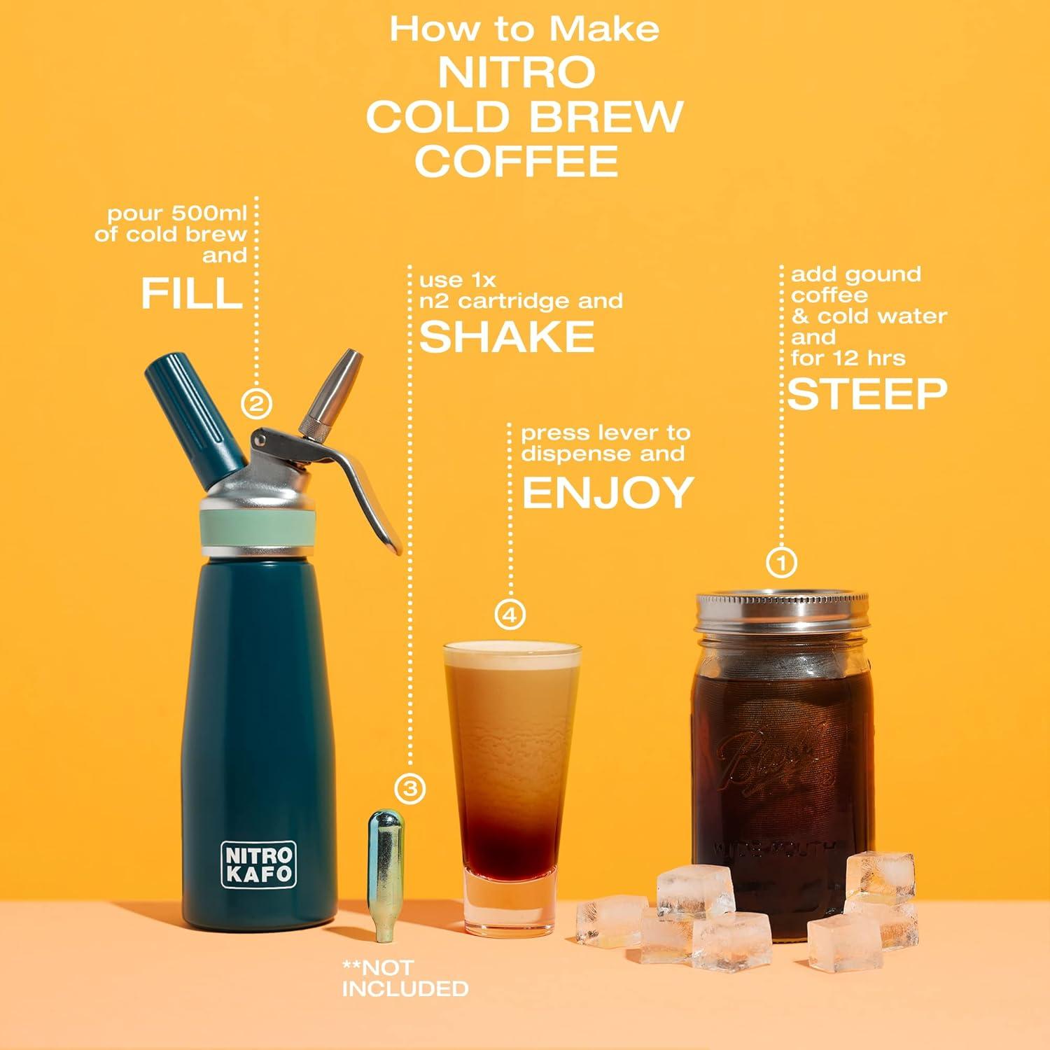 NITRO KAFO Cold Brew Maker and Nitro Cold Brew Coffee Maker with Cold Brew Mason Jar & Nitro Coffee Machine