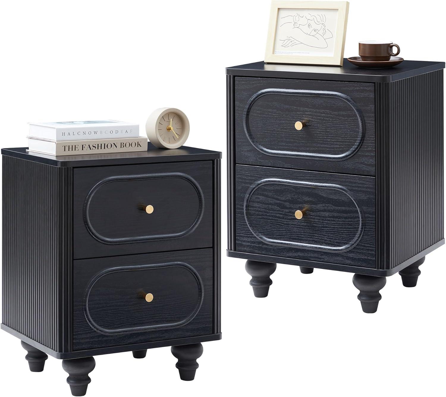 Canora Grey 2 Drawer Fluted Nightstand Set Of 2, Mid Century Modern Farmhous...