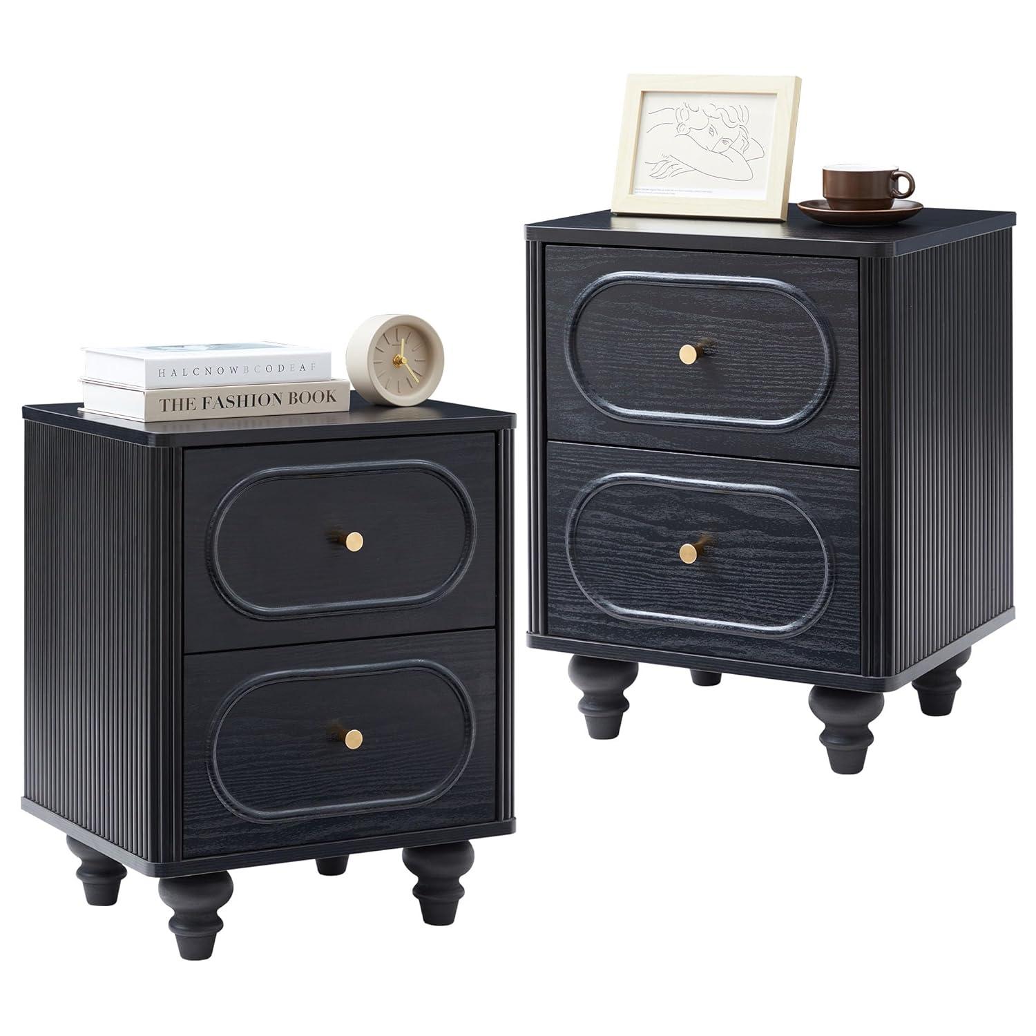 Canora Grey 2 Drawer Fluted Nightstand Set Of 2, Mid Century Modern Farmhous...