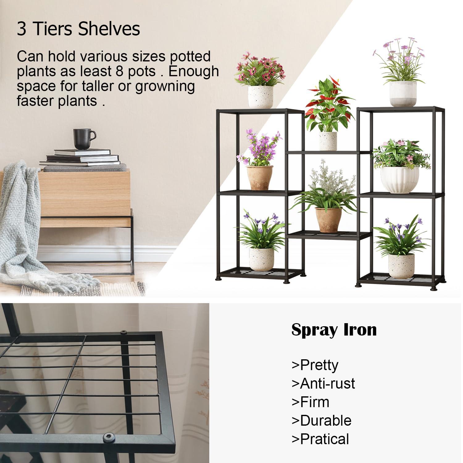 3 tier Plant Stand Indoor Metal Plant Stands Outdoor Tiered Plant Shelf for Multiple Plants, 8 Tiers Plant Rack Holder Garden Shelves Flower Stand for Living Room Patio Corner (8 Tiers-A)