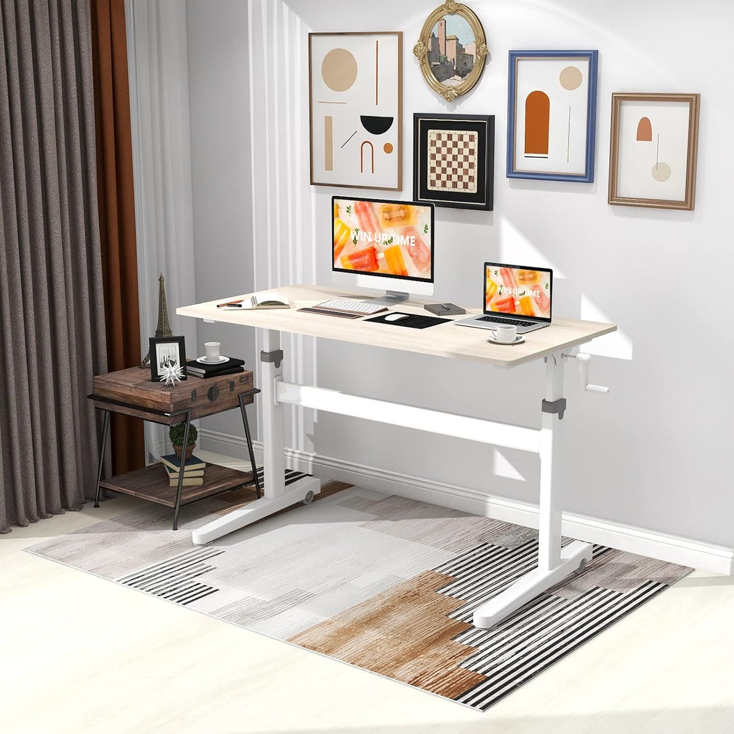 Maple Adjustable Height Standing Desk with Drawer and Hook