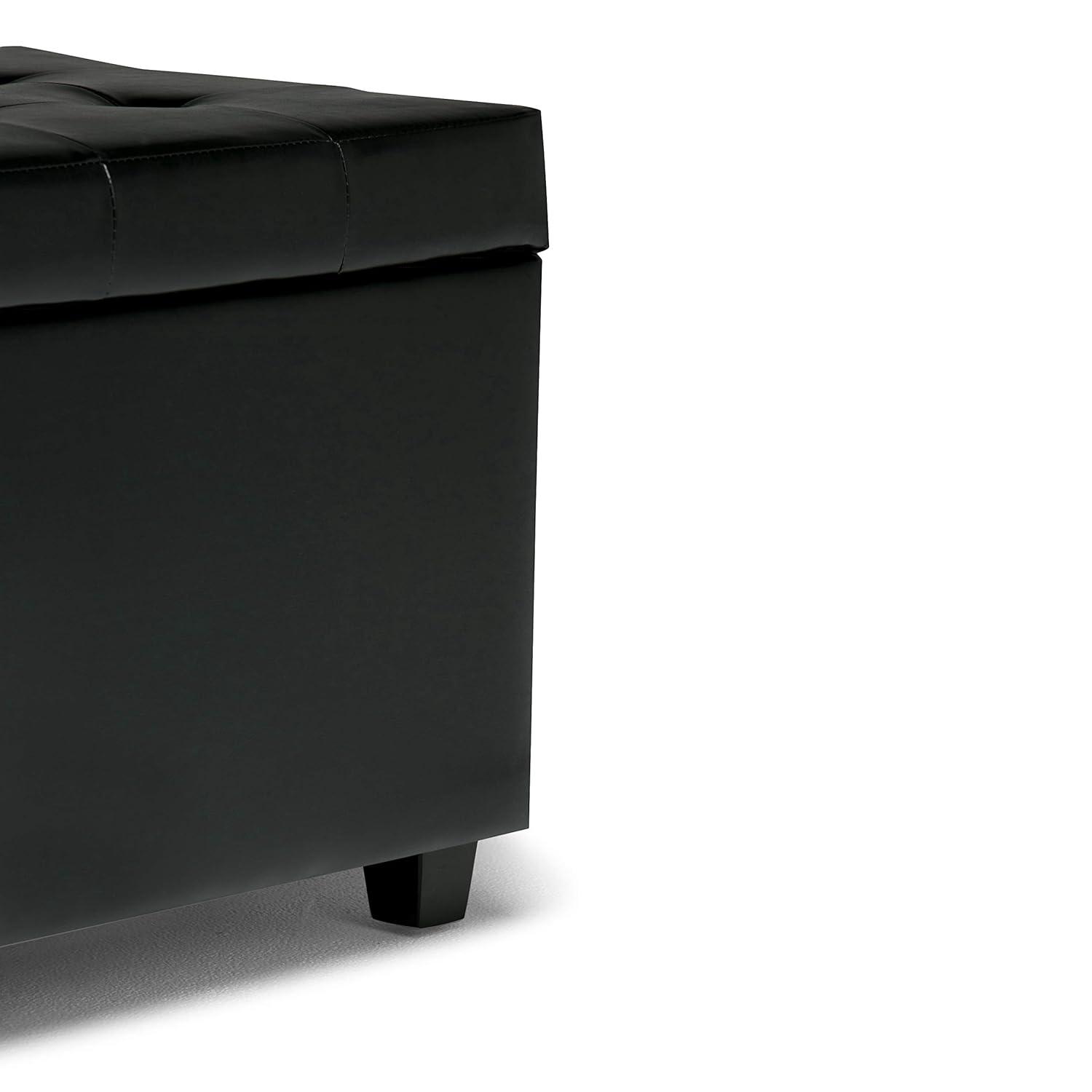 Simpli Home Cosmopolitan 34"W Upholstered Storage Ottoman with Tufted Design and Large Interior Storage