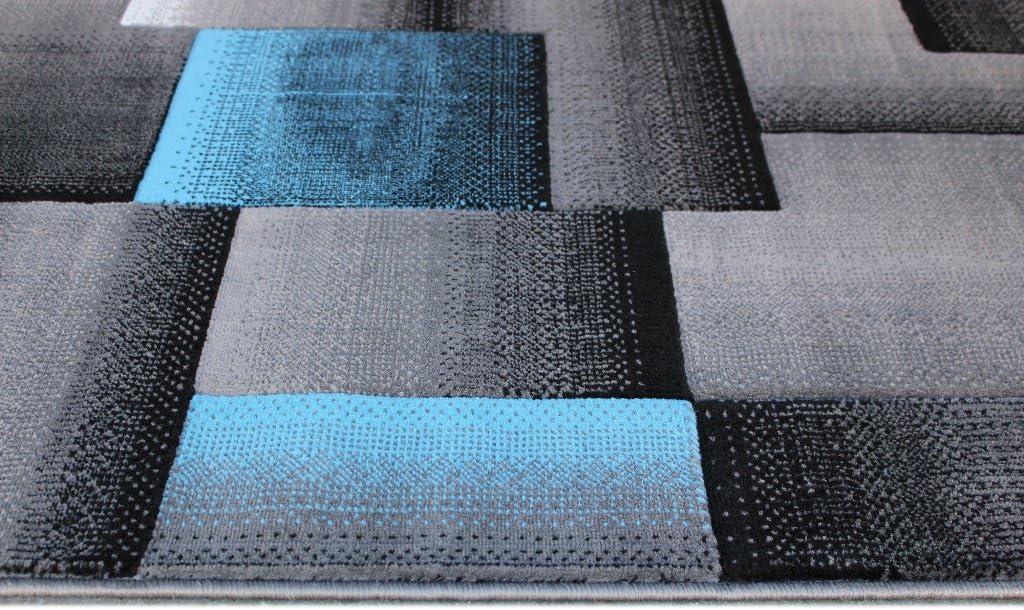 BizChair Modern Contemporary Area Rug, Turquoise Grey Black (6 Feet X 9 Feet)