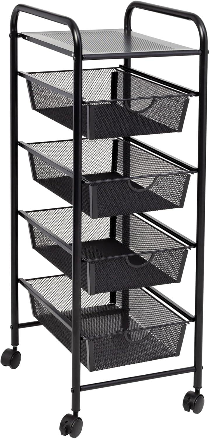 Black Metal 5-Tier Rolling Storage Cart with Lockable Wheels