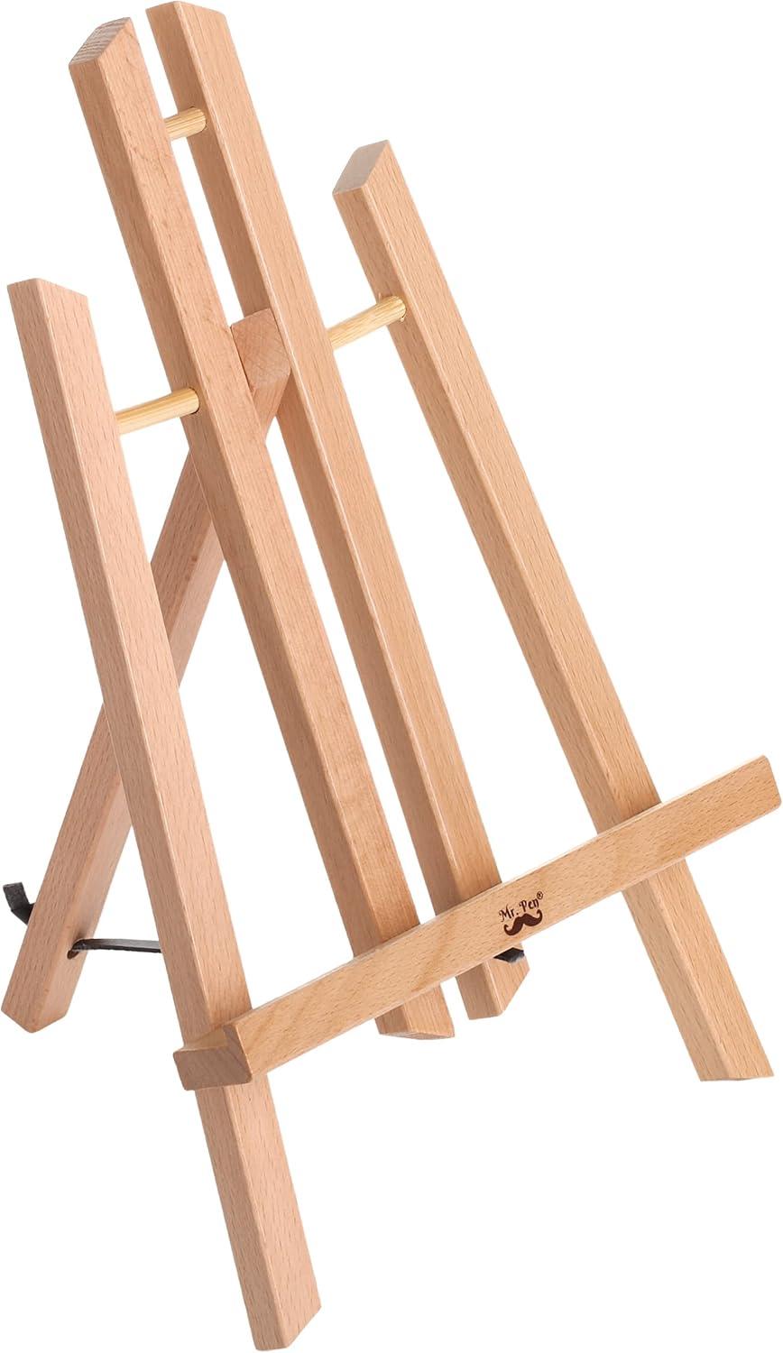 U.S. Art Supply 11" Small Tabletop Wood Display Stand A-Frame Artist Easel, Beechwood Tripod, Kid Student Painting Party