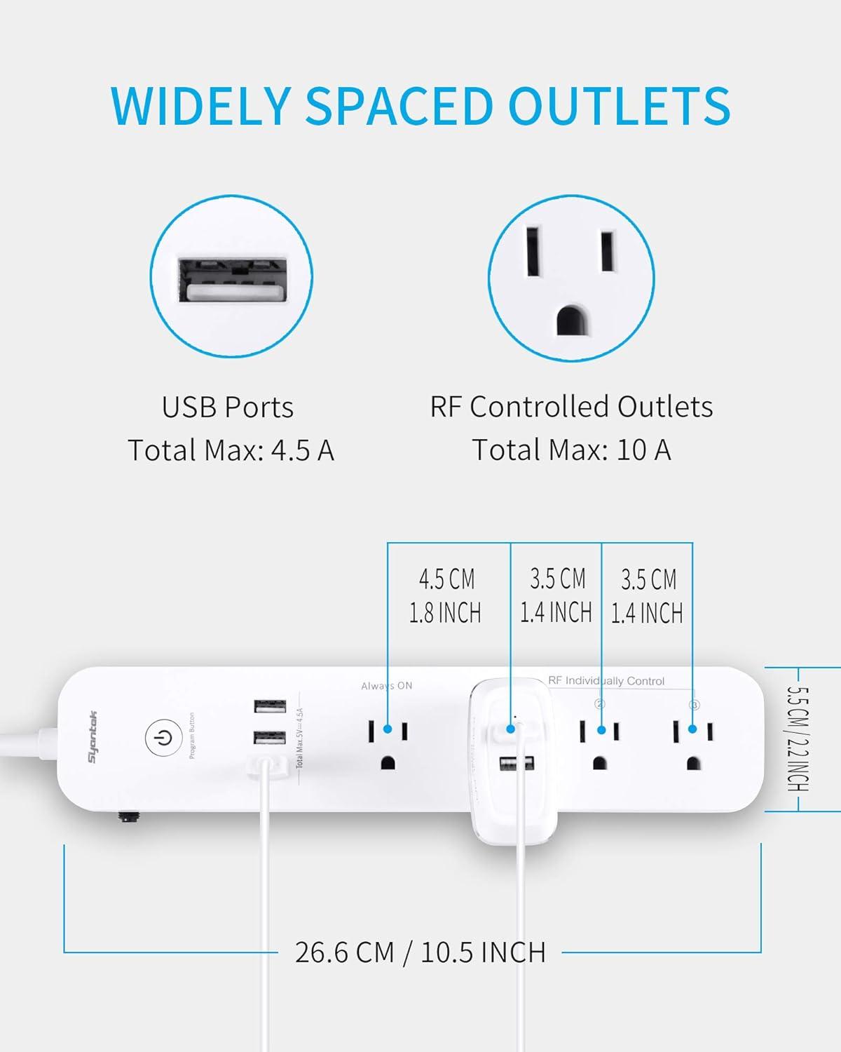 White Remote Control Power Strip with USB Ports and RF Outlets