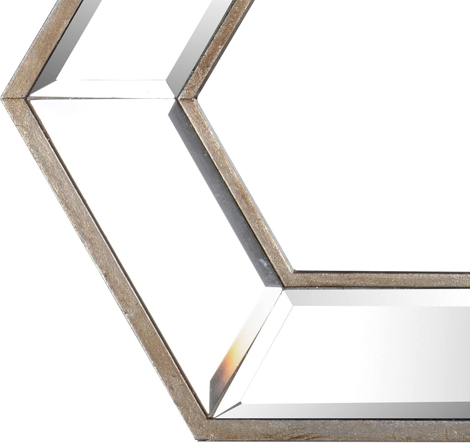 Hexagonal Brown Wood Frame Wall Mount Accent Mirror