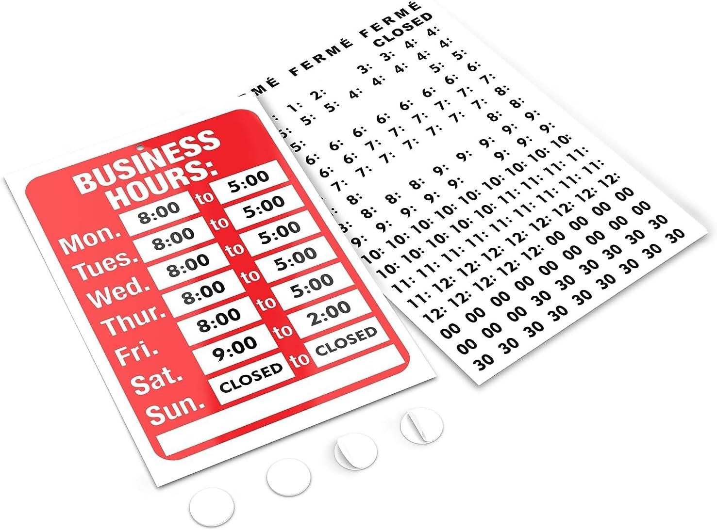 Assured Signs Store Hours Open Sign | 7.7 by 11.7" Business Hours Sign | Red & White Plastic