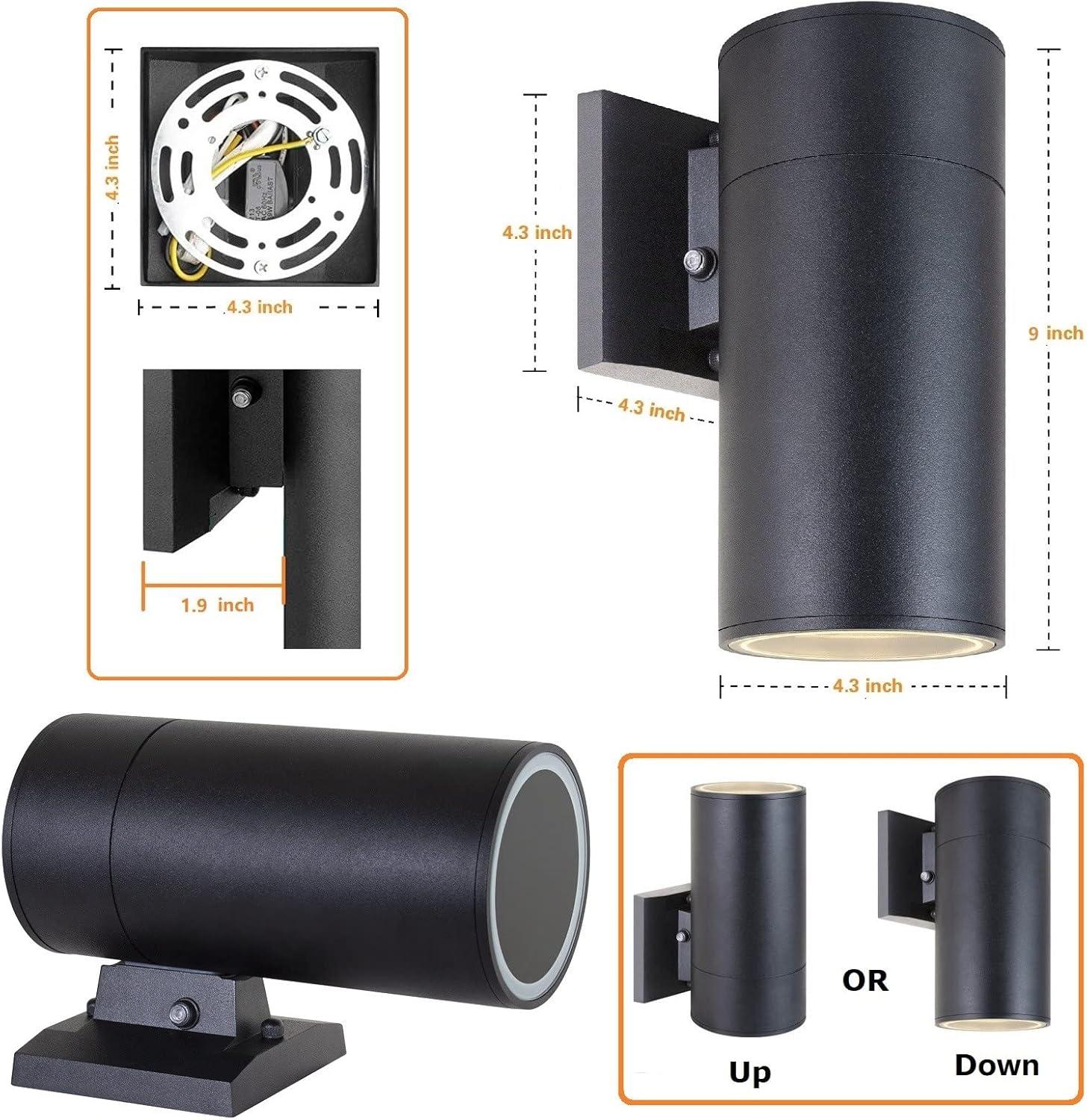 Black Aluminum Dusk to Dawn Outdoor Cylinder Wall Light