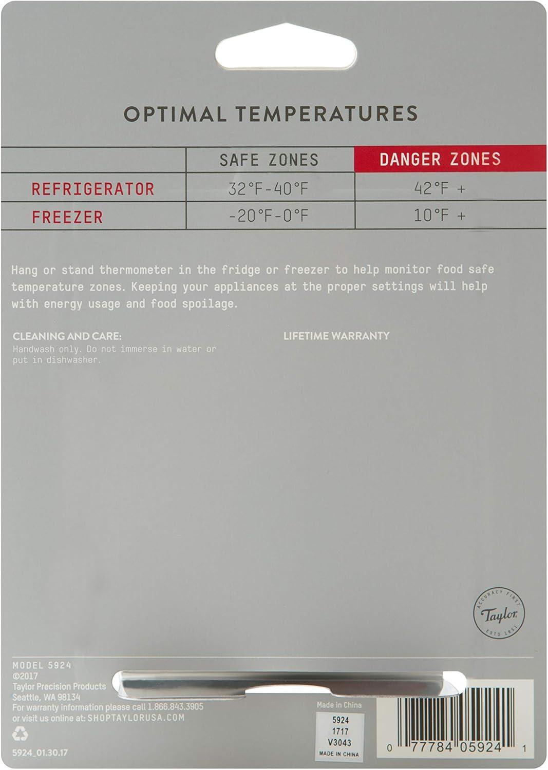 Taylor Instant Read Analog Freezer/Refrigerator Thermometer