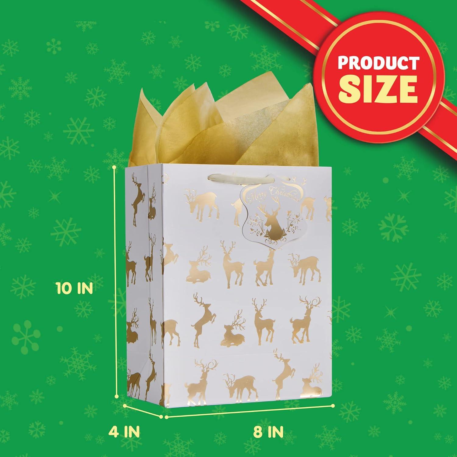 JOYFY  10" Gold Foil Gift Bags with Tags and Tissue Papers, 12 Pack