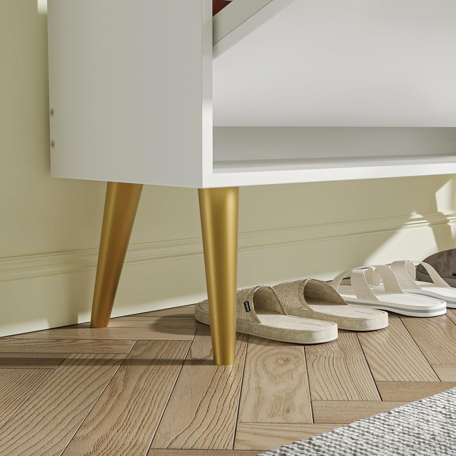 Shoe Cabinet Storage for Entryway  Freestanding Slim Shoe Organizer Cabinet with 2 Flip Drawers  Narrow Shoe Rack with Open Shelves for Hallway  Living Room  White