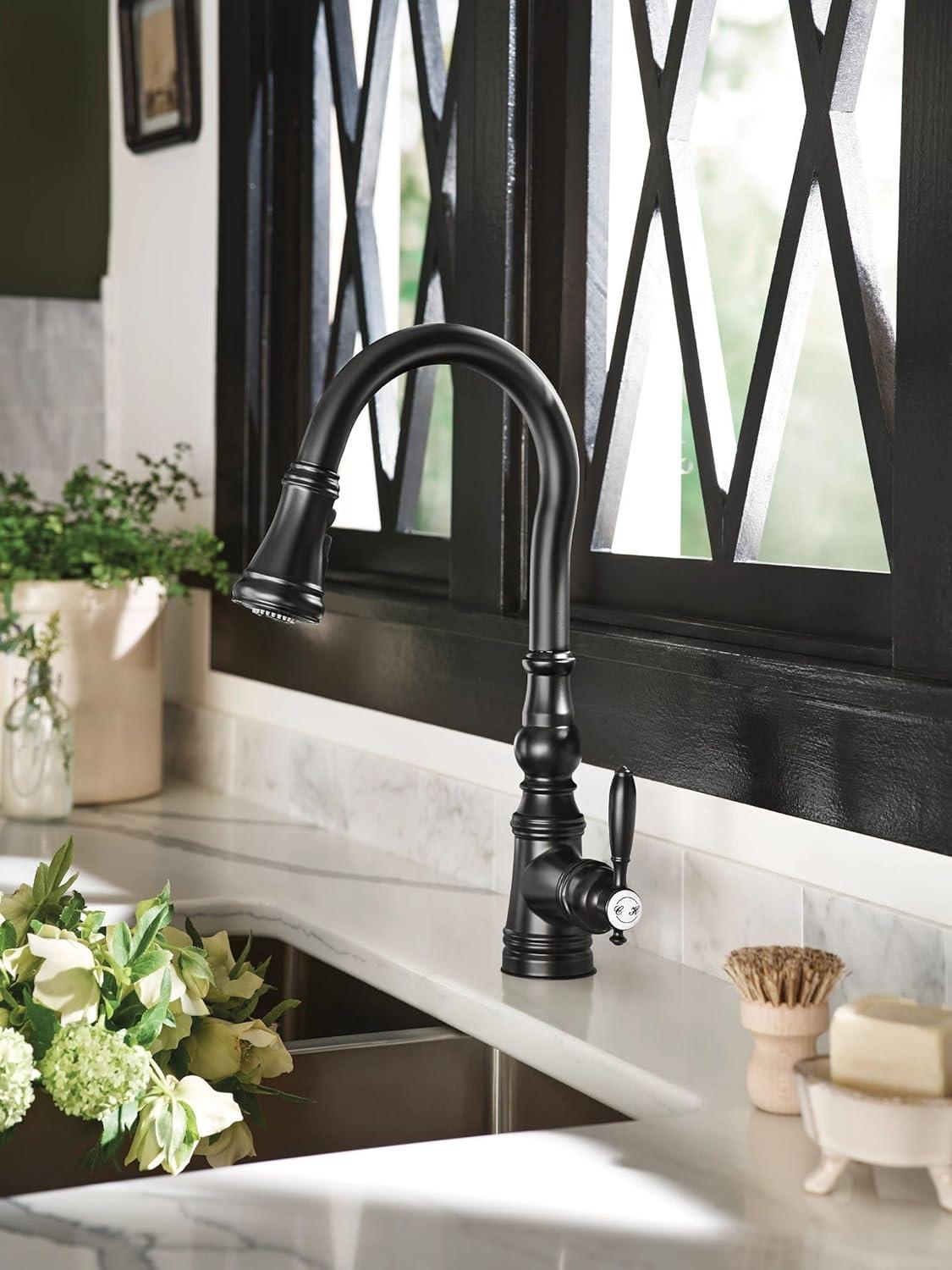 Moen Weymouth One-Handle Pull Down Single Handle Kitchen Faucet with Power Boost