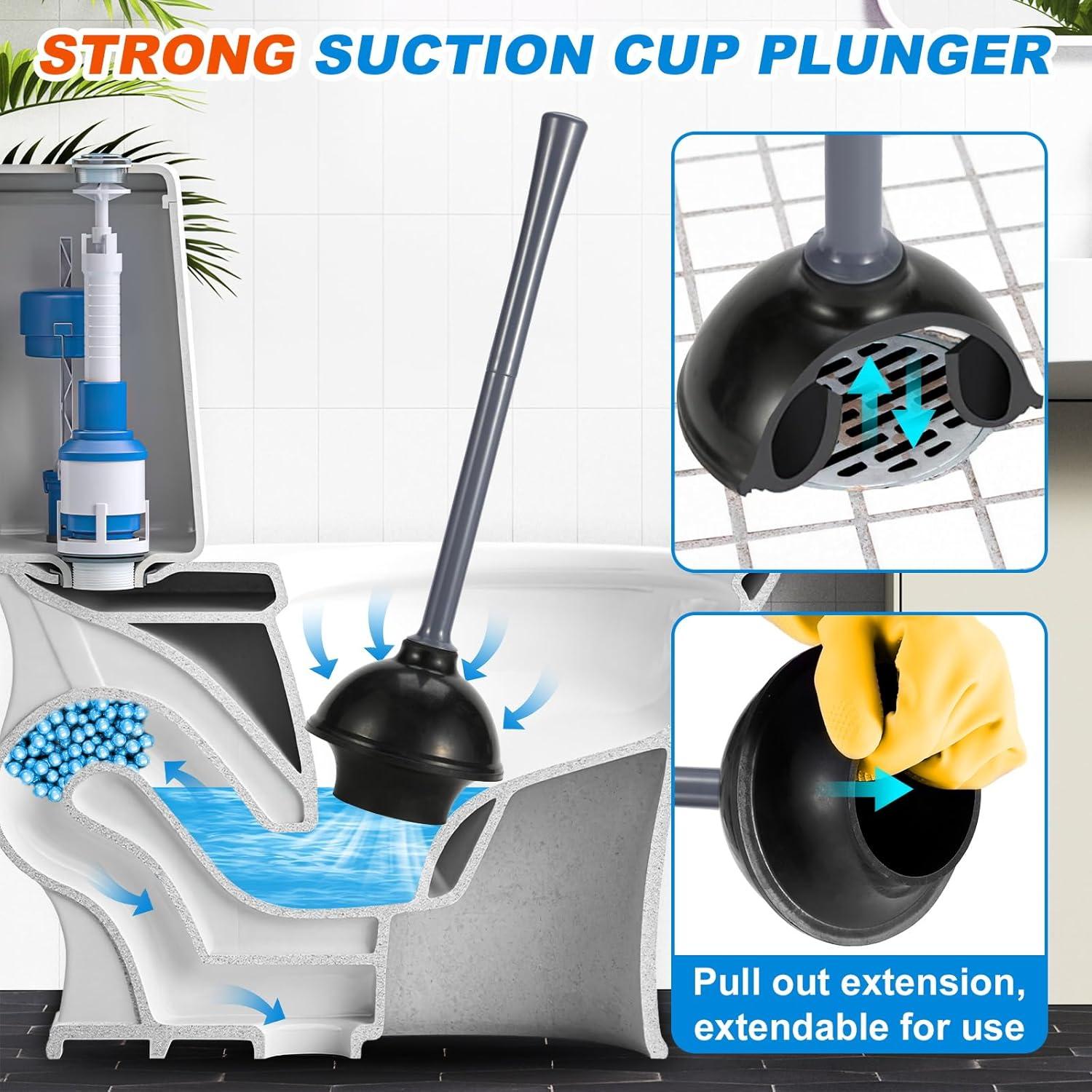 Gray Heavy Duty Toilet Plunger and Brush Set with Holder