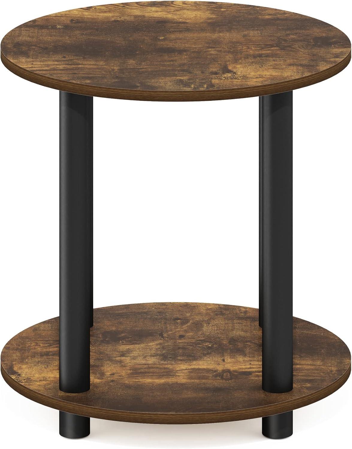 Furinno Turn-N-Tube 2-Tier Round Wooden End Table, Amber Pine