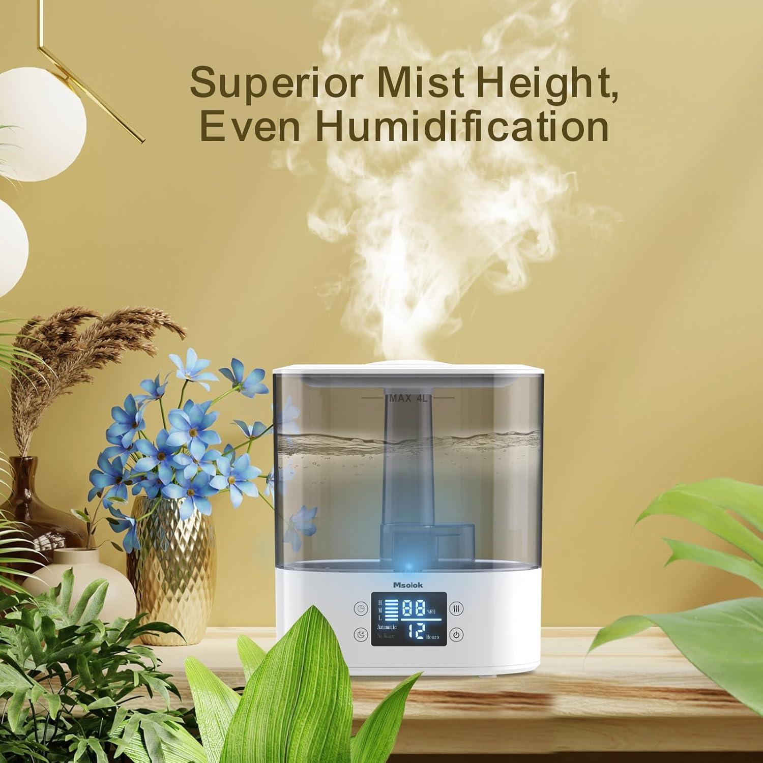 BEACHWATER POOL & SPA, LLC Humidifiers For Bedroom And Home & Baby - 4L Cool Mist Air Humidifiers For Plants, 26Db Quiet Top Fill Air Humidifier Lasts Up To 40 Hours, Auto Shut-Off, Super Easy To Fill And Clean