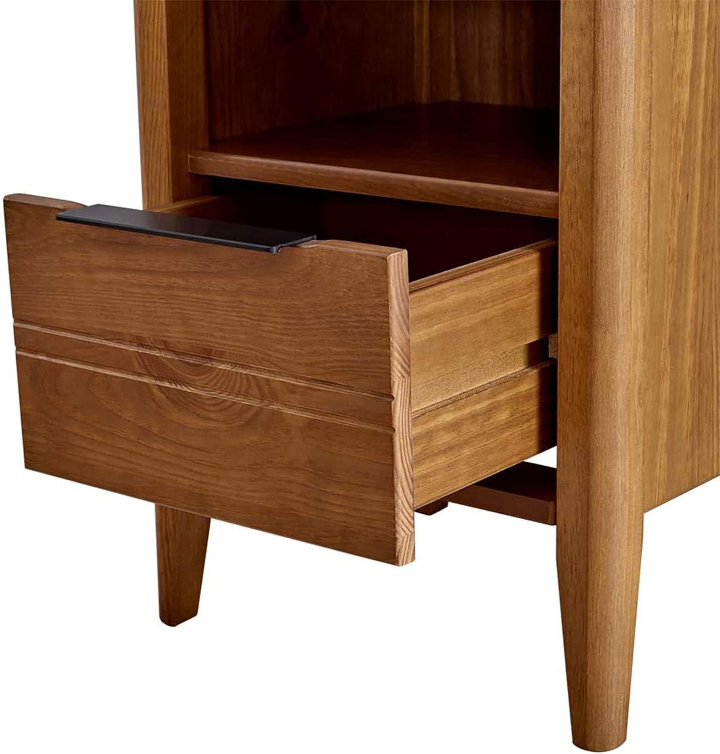 California Classic Honey Brown Wooden Nightstand with Open Shelf