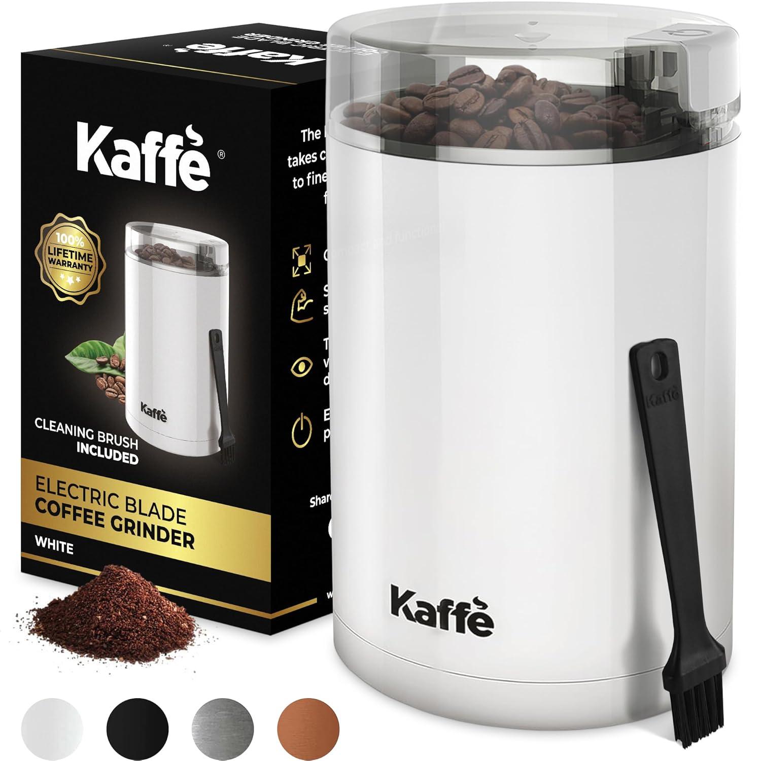 Kaffe Molinillo de Café Eléctrico (3,5 Oz/14 Tazas), los Mejores Molinillos de Café Reducen el Precio con Cepillo de Limpieza Gratuito, Blanco