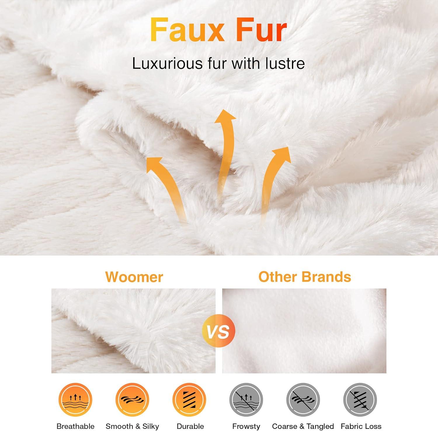 WOOMER Electric Heated Throw Blanket, Soft Faux Fur Fast Heating Blanket, 4 Heating Levels & 4 Hours Auto Off (50"x 60"), Machine Washable, Over-Heat Protection, ETL Certification