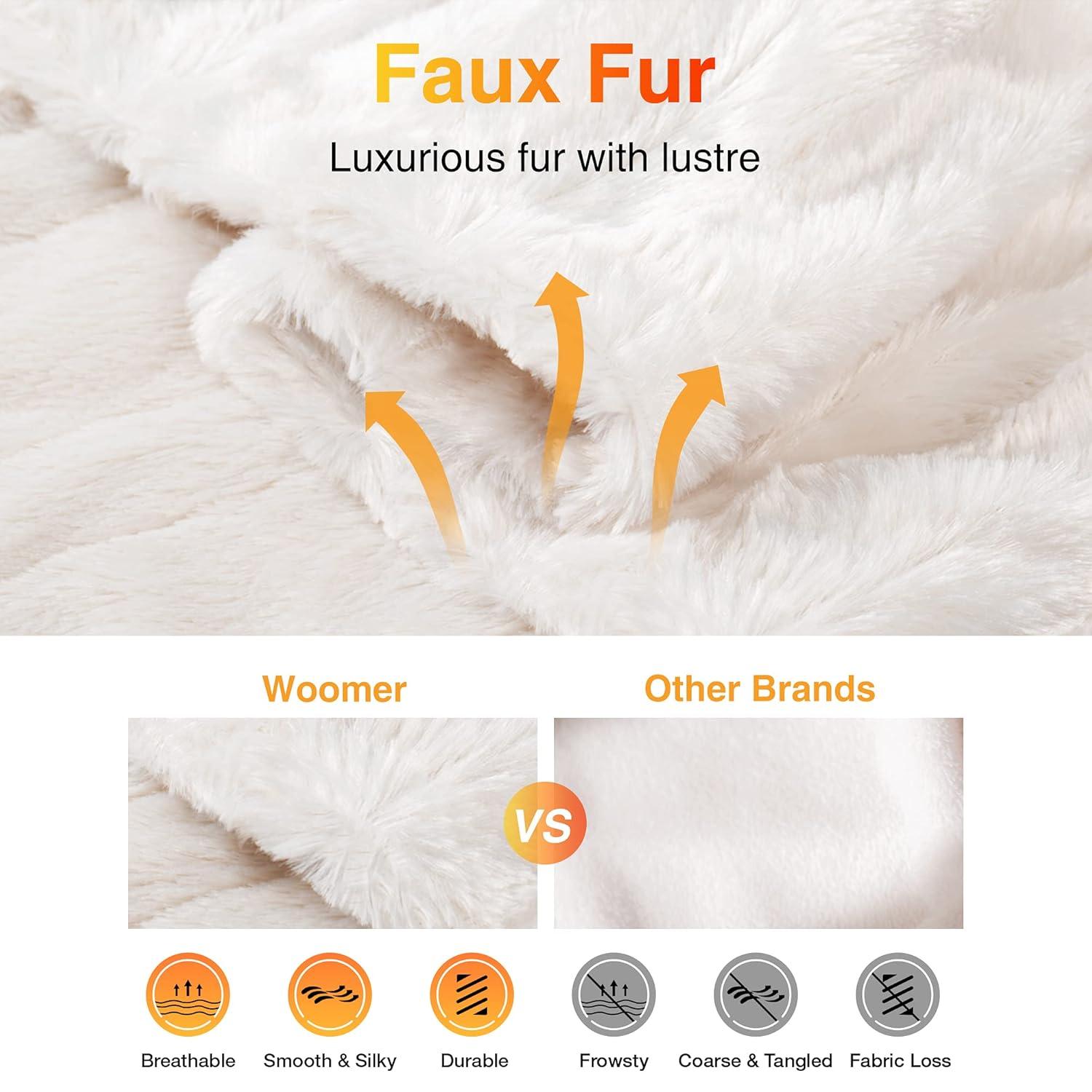 WOOMER Electric Heated Throw Blanket, Soft Faux Fur Fast Heating Blanket, 4 Heating Levels & 4 Hours Auto Off (50"x 60"), Machine Washable, Over-Heat Protection, ETL Certification