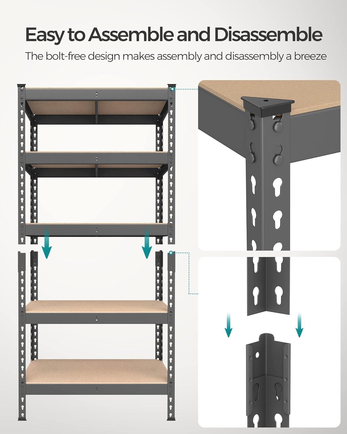 SONGMICS 5-Tier Storage Shelves Metal Garage Storage Boltless Assembly Adjustable Shelving Unit 11.8 x 29.5 x 59.1 Inches Load 1929 lb for Shed Warehouse Basement Kitchen Gray