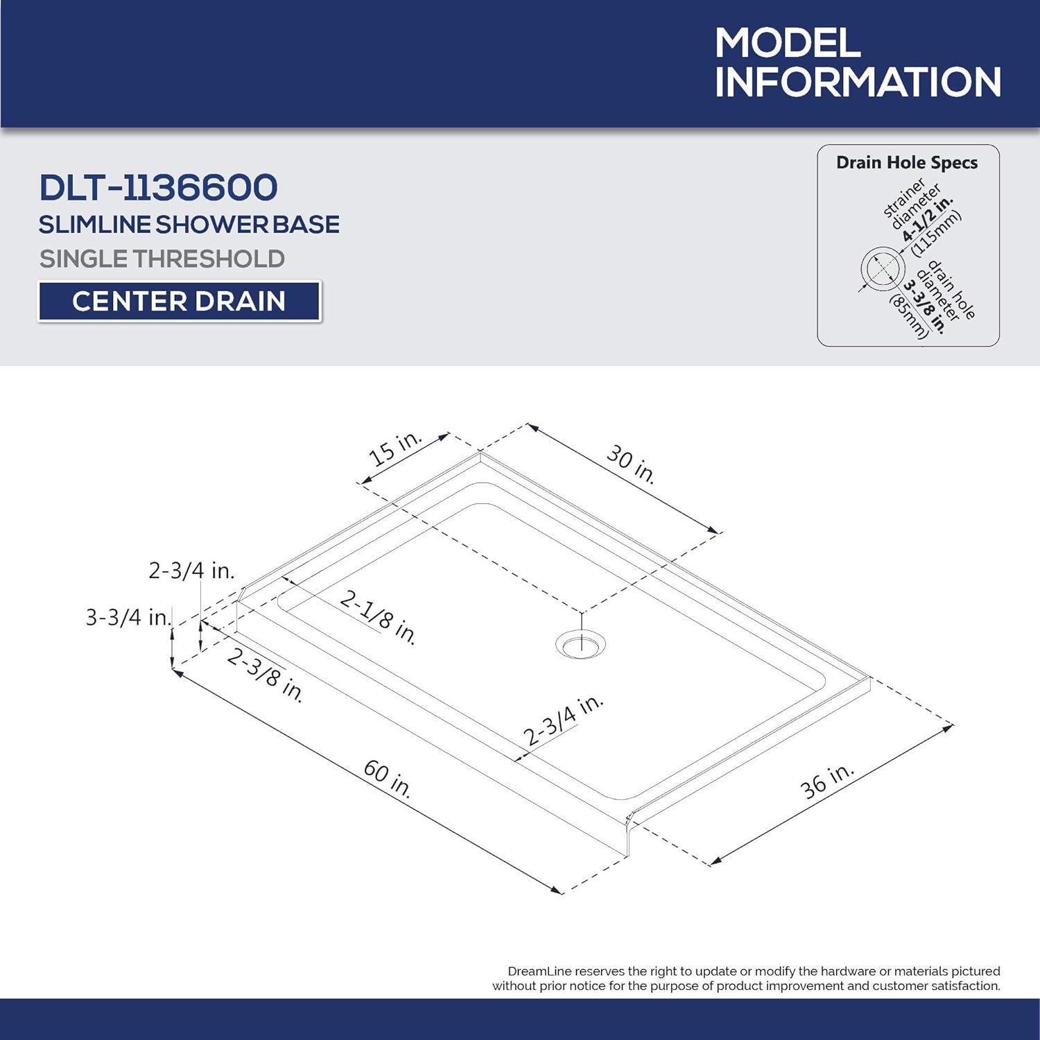 SlimLine 60" x 36" Single Threshold Shower Base