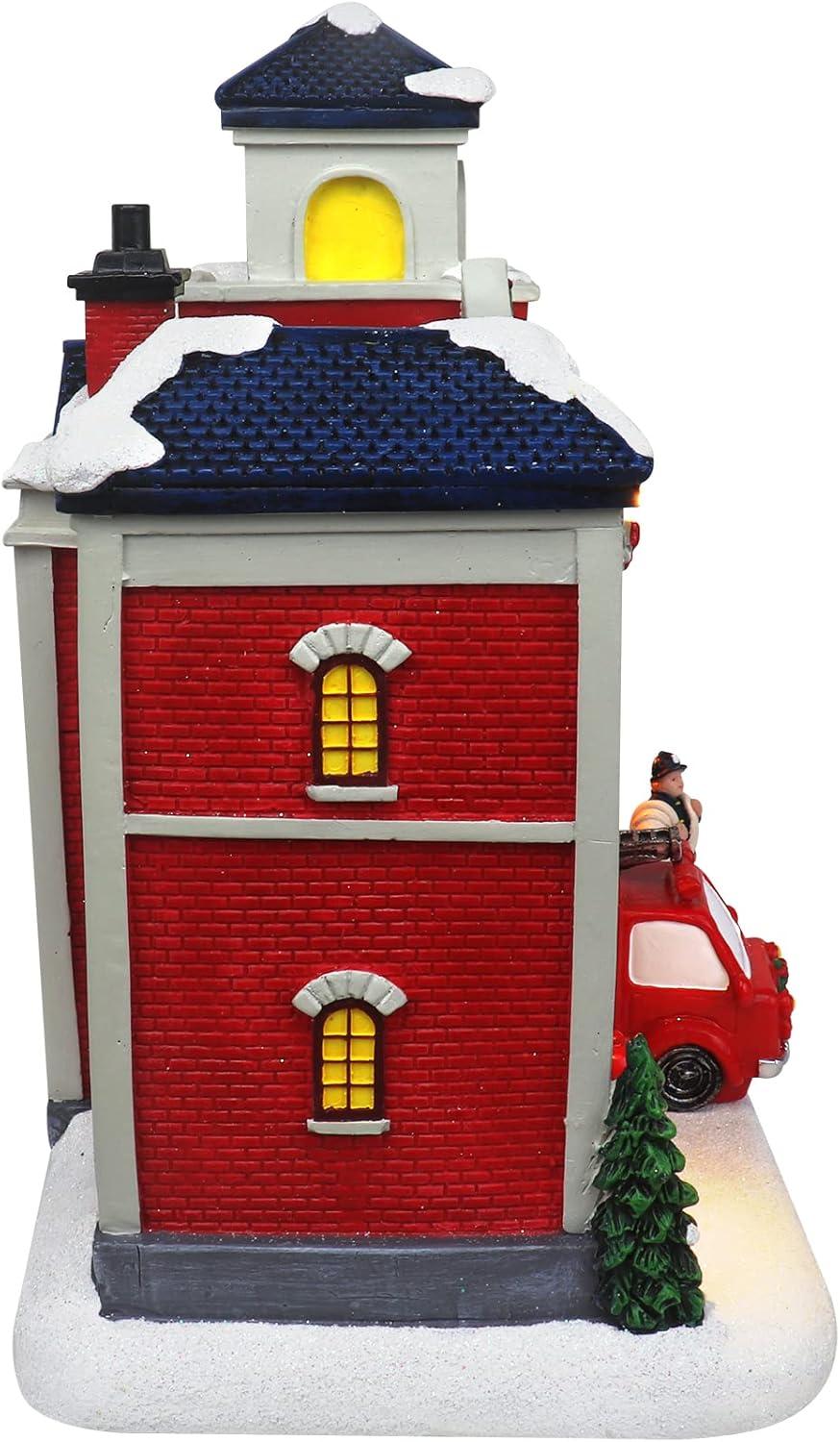 Christmas Village Animated Fire Station Pre-lit Musical Snow Village Collectible Building Perfect Addition to Your Christmas Indoor Decorations & Holiday Displays (Moving Truck)