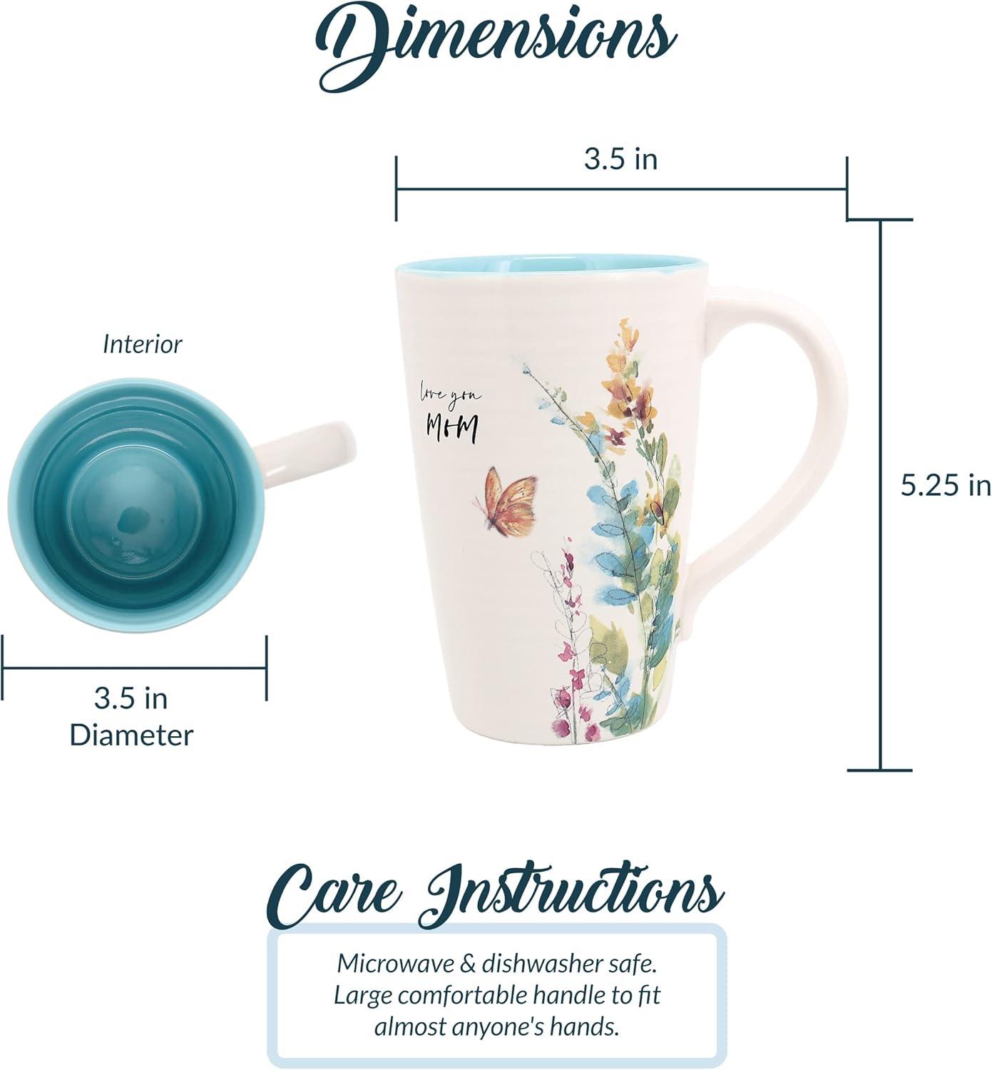 Pavilion - Mom 17-ounce Cup, Floral Pattern Coffee Mug, Butterfly Coffee Cup, Spring Summer Kitchen Ideas, Mom Gifts Microwave & Dishwasher Safe, 1 Count, Cream