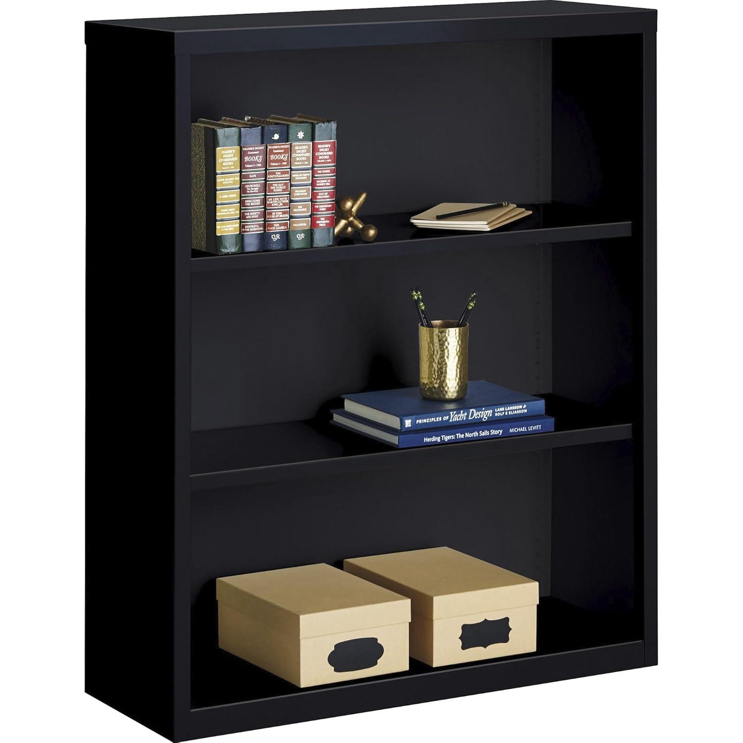Lorell Steel Bookcase 3-Shelf 34-1/2"x12-5/8"x42" Black 41285