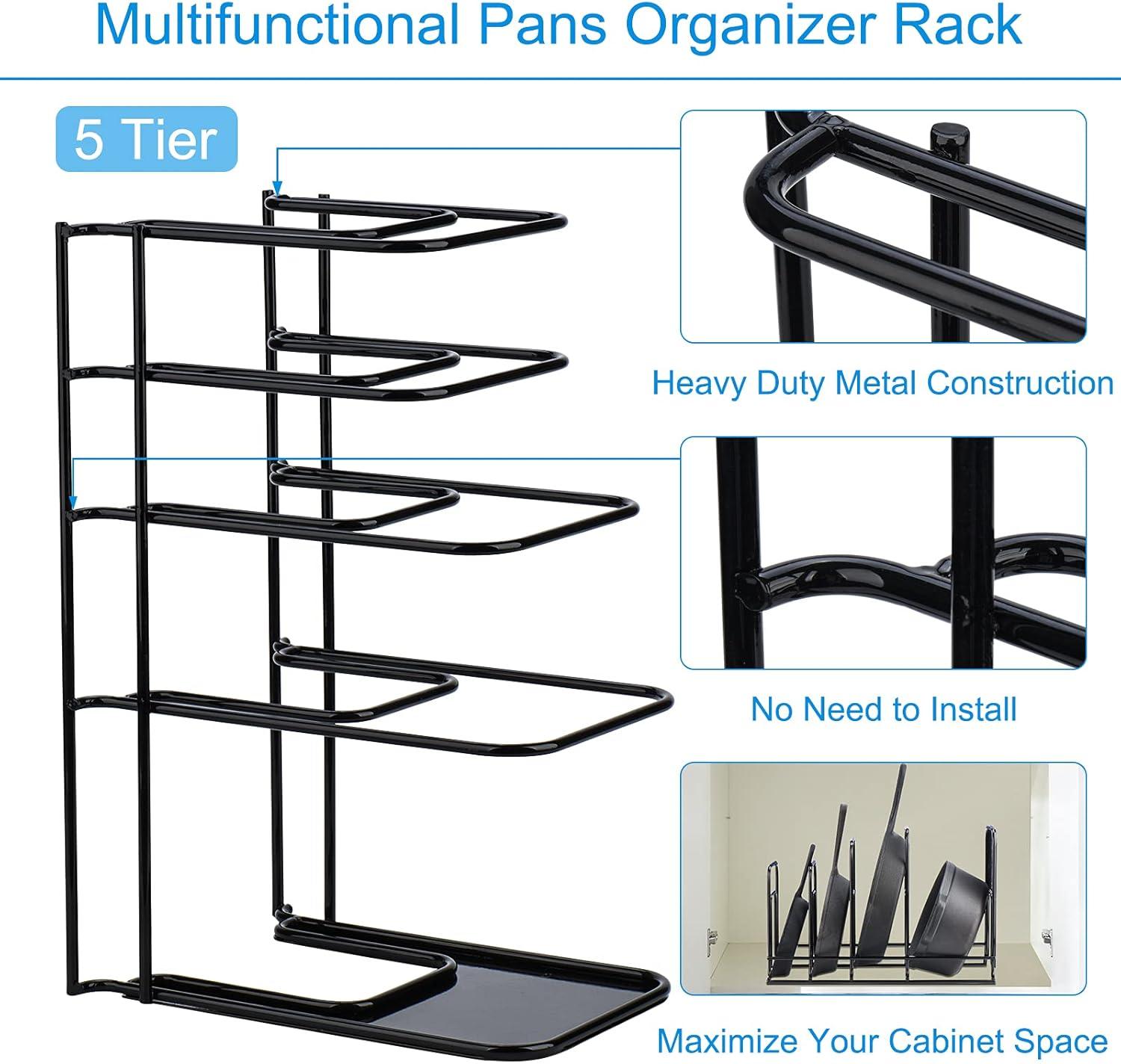 Heavy Duty Black Steel 5-Tier Pan Organizer Rack