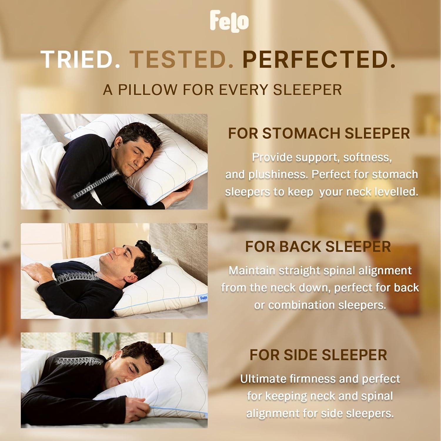 felo Feather Down Pillows Queen Size Set of 2, CloudFusion Goose Pillow for Sleeping, Luxury Hotel Collection Bed Supportive Pillows for Side Back Pain Sleepers, 100% Organic Cotton Shell (20" x 30")