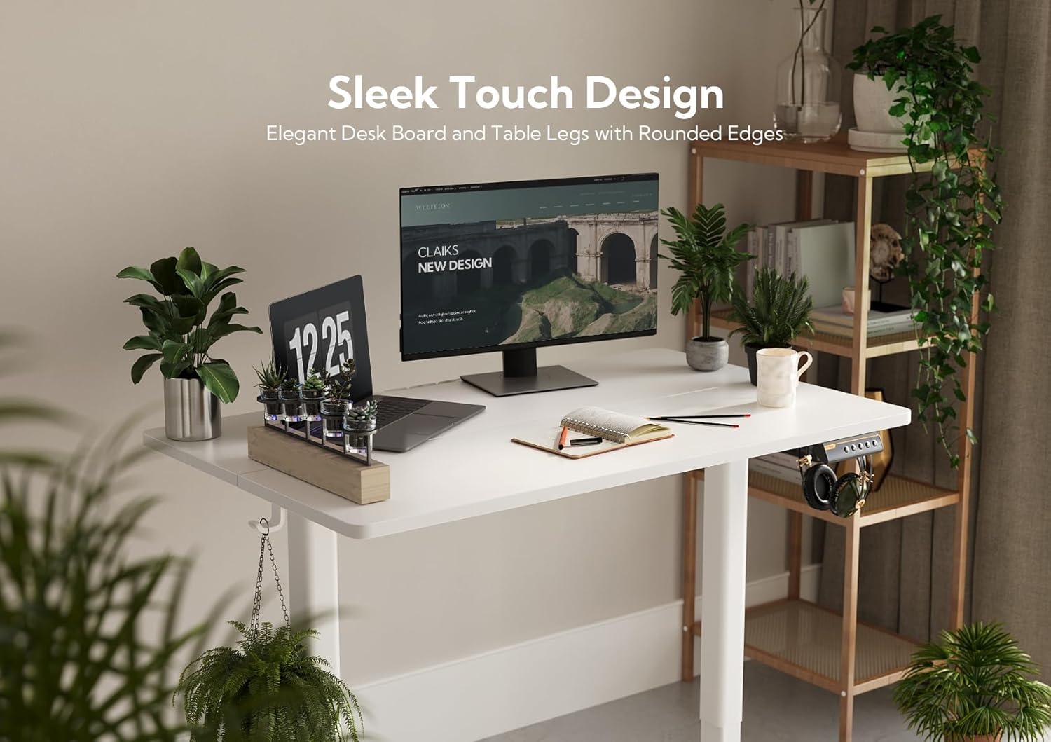 Electric Standing Desk Adjustable Height - Rolling Sit to Stand Desks on Wheels - Mobile Standup Computer Table 48 Inch Brown One Piece Desktop and Rising Frame with Storage for Home Office & Gaming