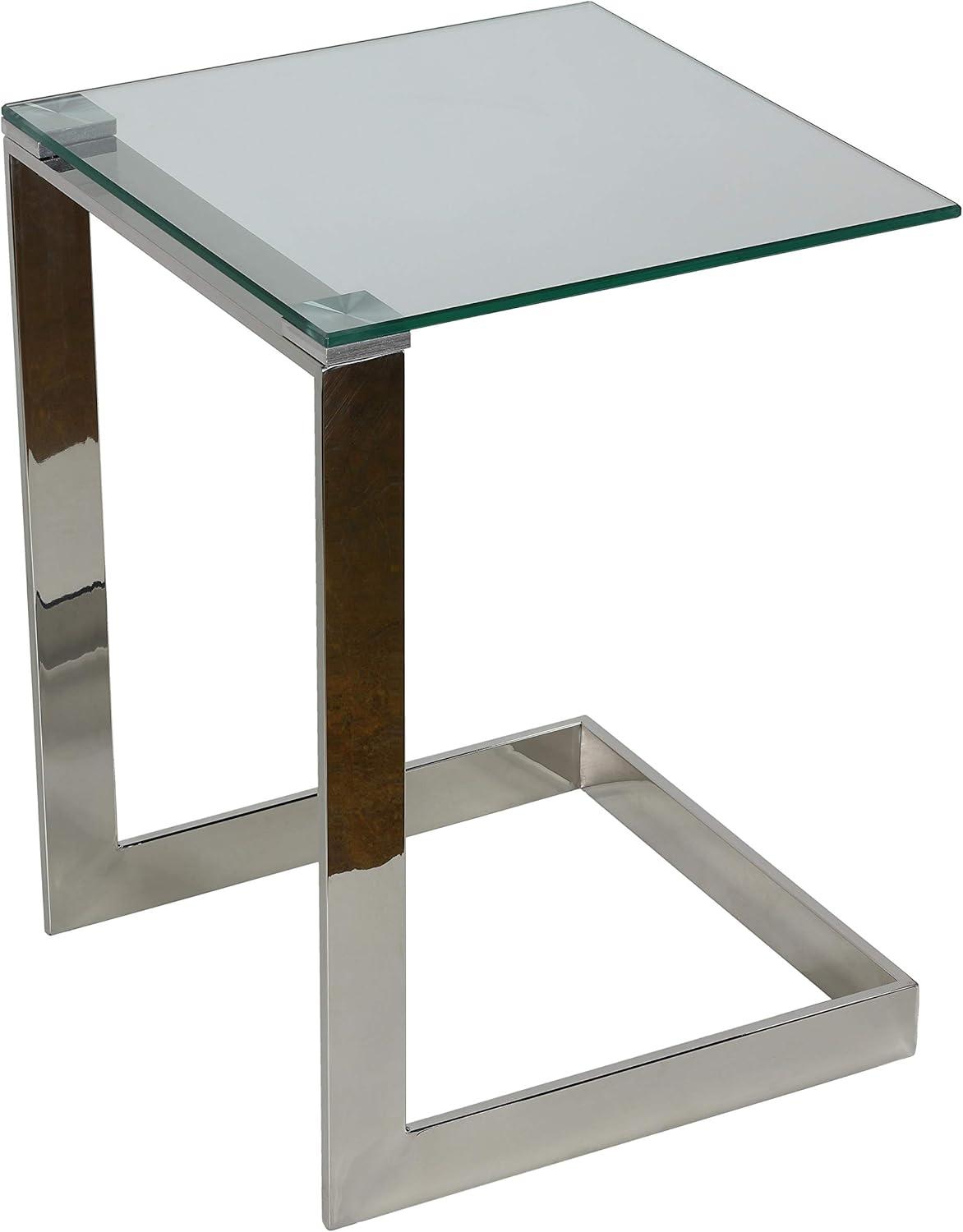 Zulu 22" High C-Shape End Table in Stainless Steel with Glass Top