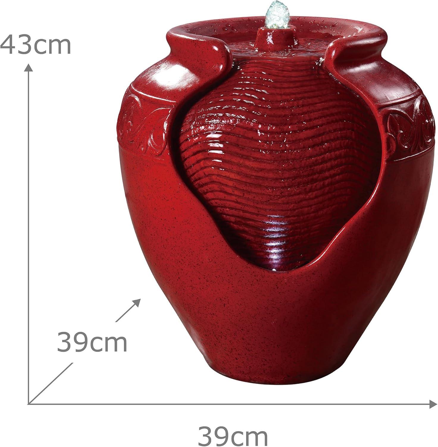 Serene Elegance 16" Red Glazed Pot LED Floor Fountain