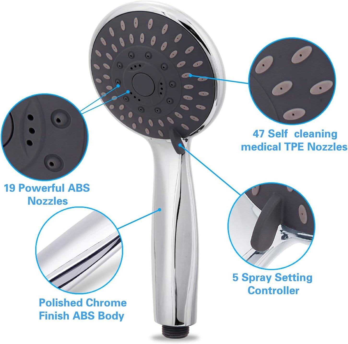 Chrome Handheld Shower Head with Filter and 5 Spray Modes