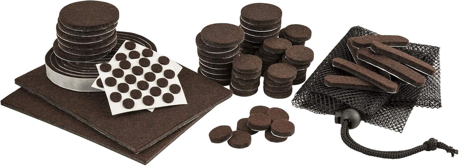SoftTouch Assorted Self-Stick Felt Furniture Pads With Bumpers Kit - Effortless Moving and Surface Protection, Brown (108 Pack)