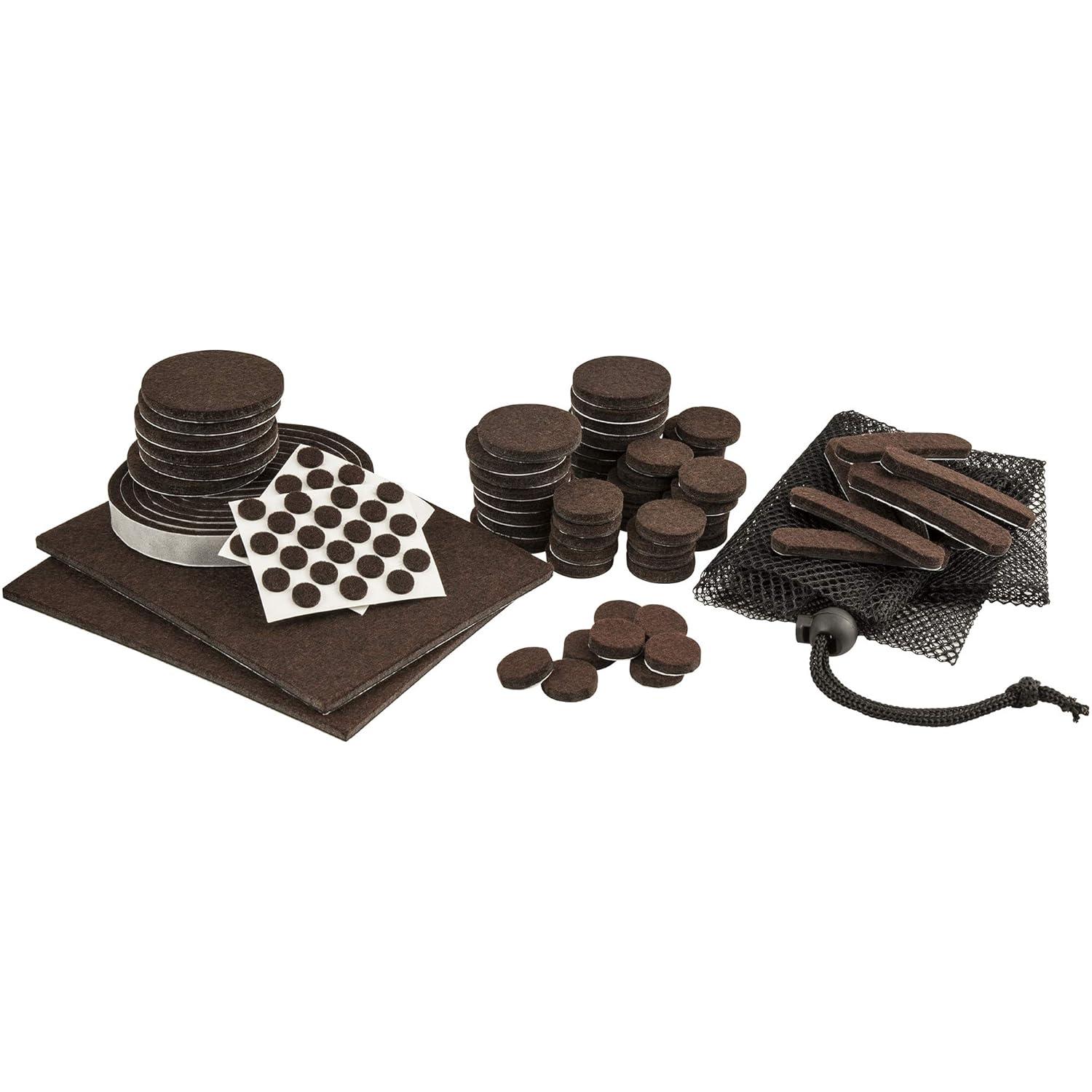 SoftTouch Assorted Self-Stick Felt Furniture Pads With Bumpers Kit - Effortless Moving and Surface Protection, Brown (108 Pack)